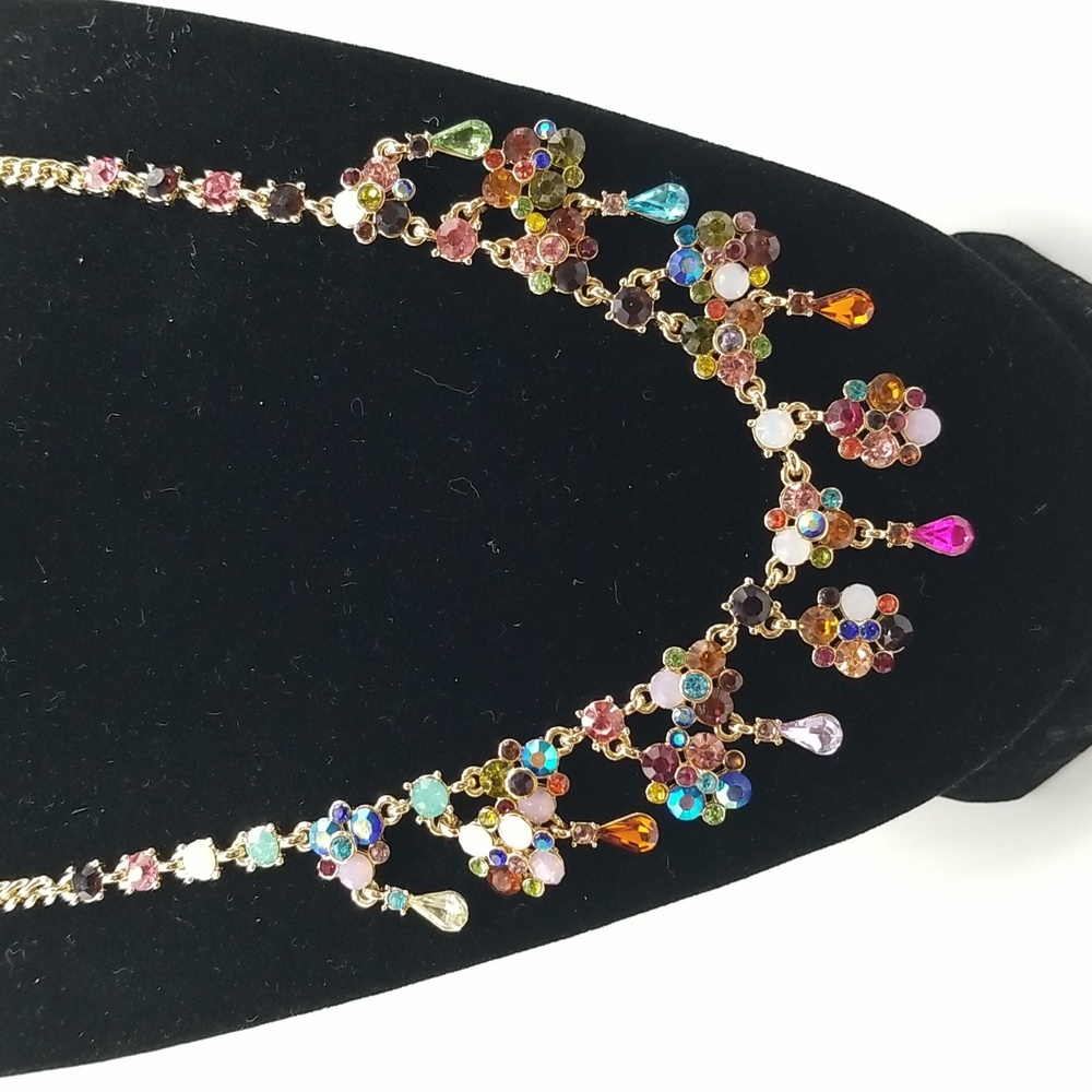 Multi-Color Crystal and Faux Opal Gold Tone Necklace